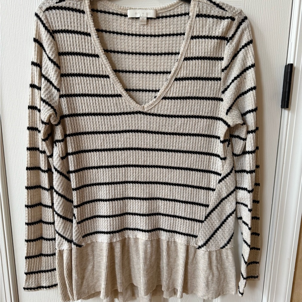 Eri + Ali Striped V-Neck Knit Top medium cream & black ANTHROPOLOGIE